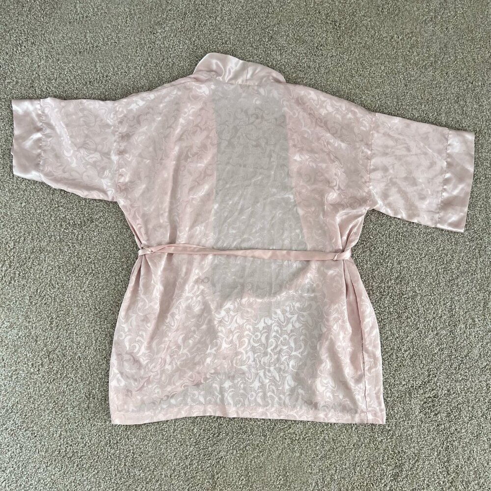 Vintage Victoria Secret Gold Label Kimono Robe Short 80s Baby Pink Satin OS - Picture 2 of 5